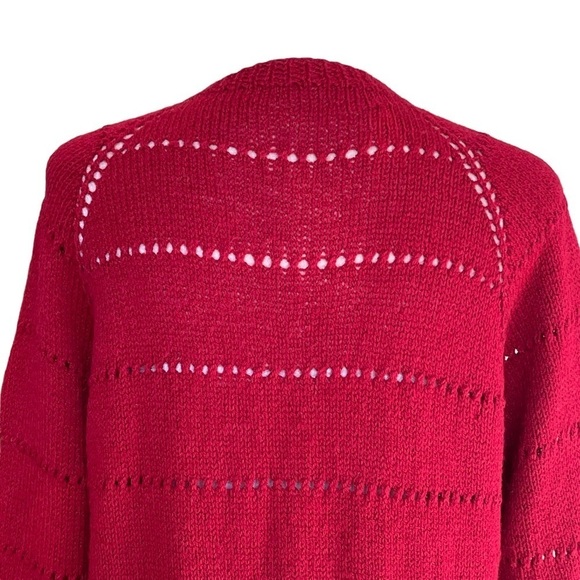 Hadmade Women’s Handcrafted Open Knit Red Cardigan Sweater Hand Knitted - Picture 5 of 6